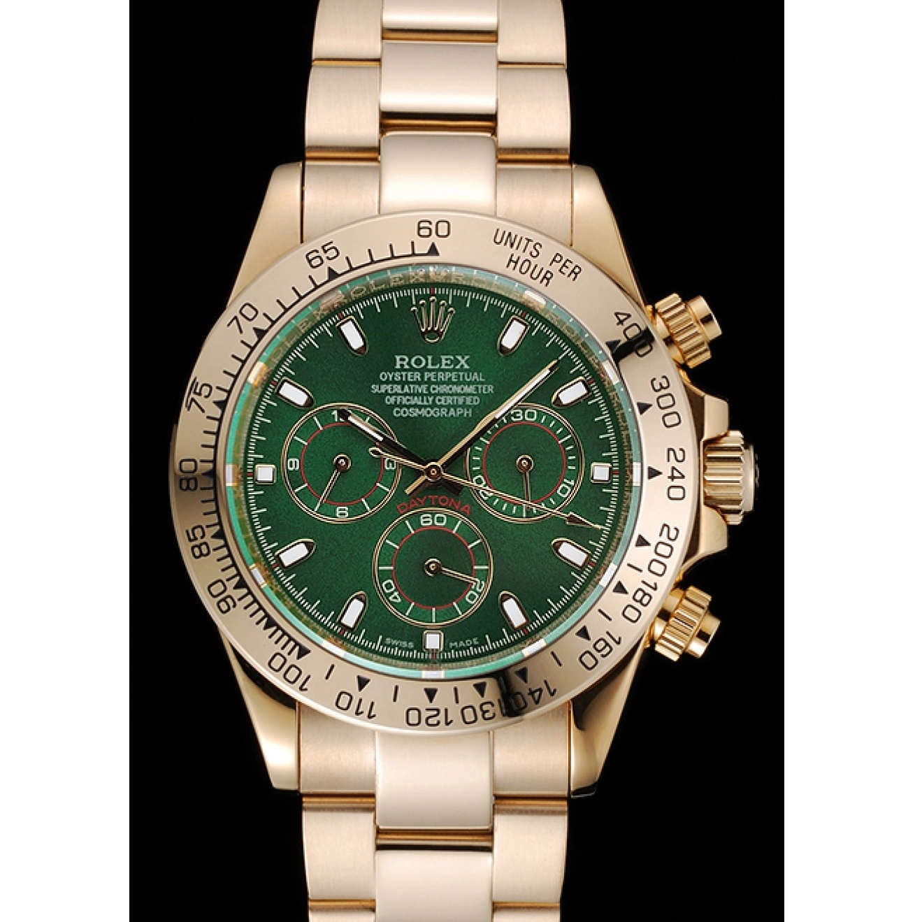 AAA Replica Watches Daytona Rolex Case Gold Bracelet Dial And Cosmograph 1454244 Green 0819